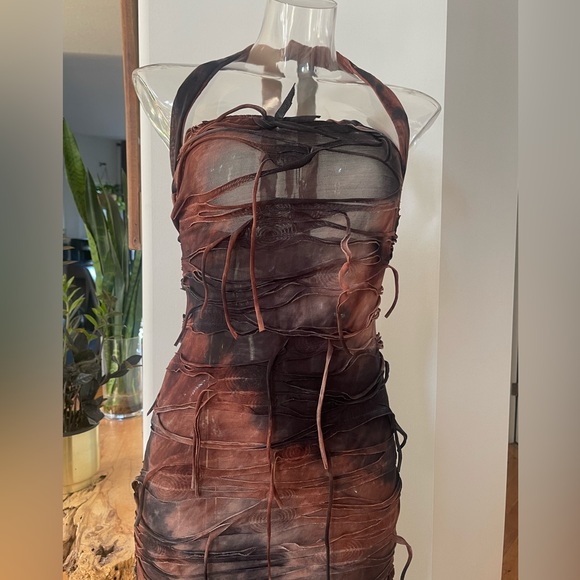 MICAS Tie Dye Distressed Mesh Bodycon Halter maxi dress - Picture 5 of 8